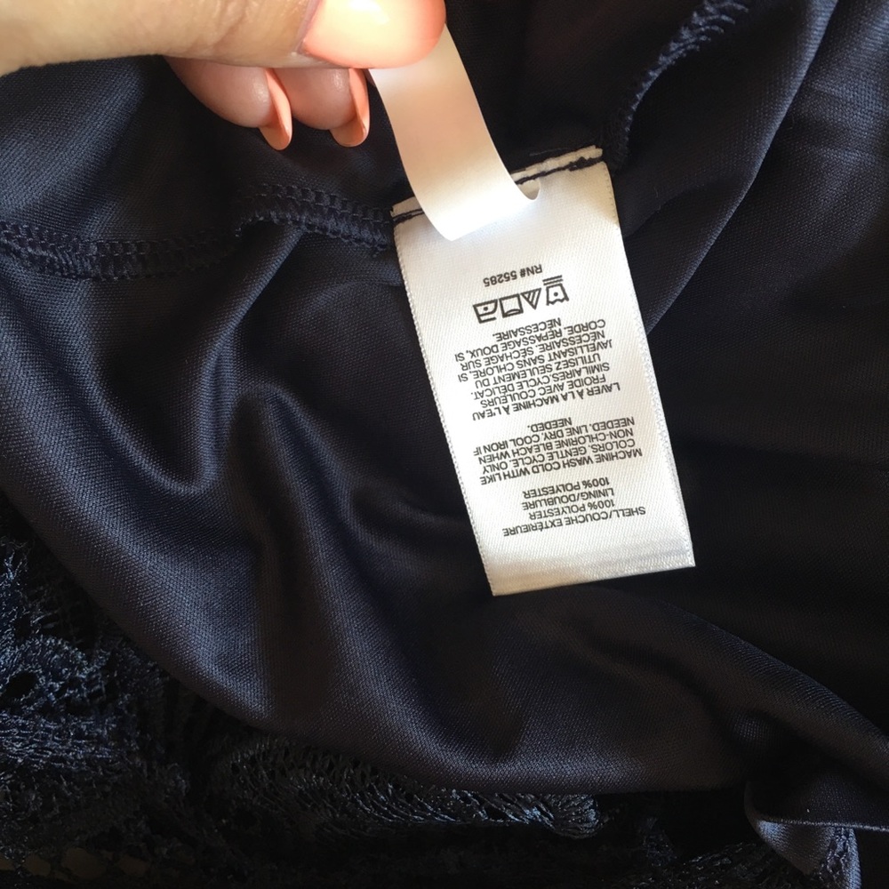 Express Navy Blue Lace Dress XL V-Neck Puff Sleeve Scalloped Hem Cocktail Party - Picture 11 of 11